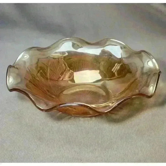 Vintage Jeannette Iris & Herringbone Marigold Centerpiece Bowl Carnival Glass - Picture 2 of 8